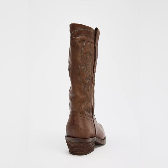 Zara embroidered leather square toe cowboy western boots sz.8 - Picture 5 of 14